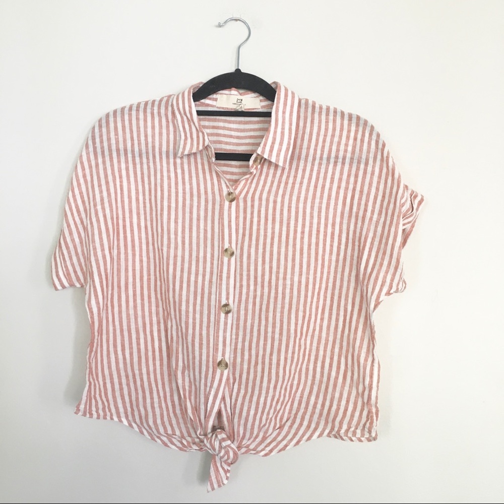 Thread & Supply Striped Linen Tie Crop Top Medium